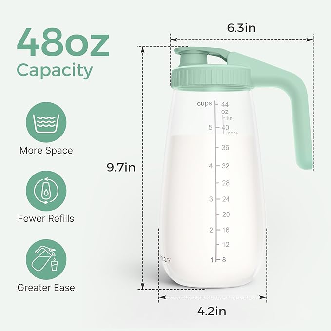 Momcozy Glass Breast Milk Pitcher, Formula Breastmilk Storage Container, Heat & Cold Resistant, No Leak Pitcher for Breastmilk with Wide Mouth, Fast Baby Formula Maker, 48OZ, 1 Count