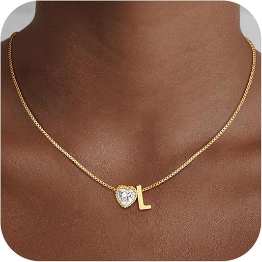 Christmas Gifts Gold/Silver Heart Initial Necklaces for Women Girls Teens Kids Non Tarnish 14k Gold Plated Letter Heart Zirconia Pendant Necklace Dainty Initial Name Necklace Jewelry for Women