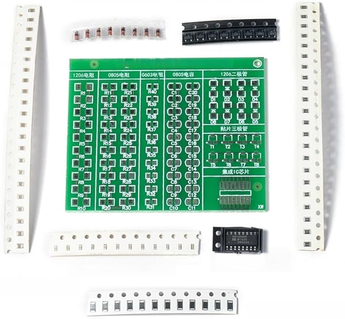 Surface-Mount Device(SMD) Soldering Practice Kit, Soldering Project Kit with 0603,0805,1206 Resistors, SOT-23 Transistors, SOP-16 IC and PCB, Perfect for Electronics Enthusiasts & Beginners