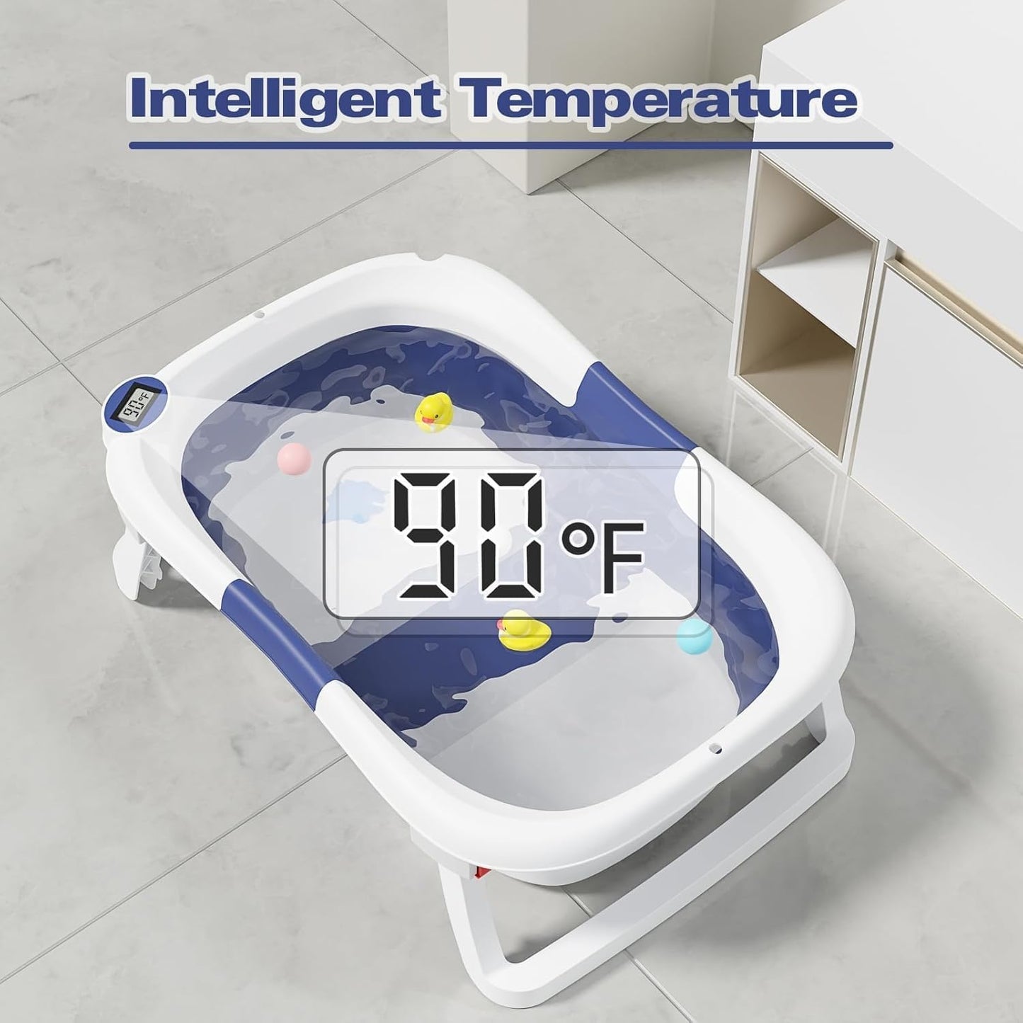 Collapsible Baby Bathtub,Baby Bath Tub with Soft Cushion & Thermometer,Baby Bathtub Newborn to Toddler 0-36 Months,Portable Travel Baby Tub