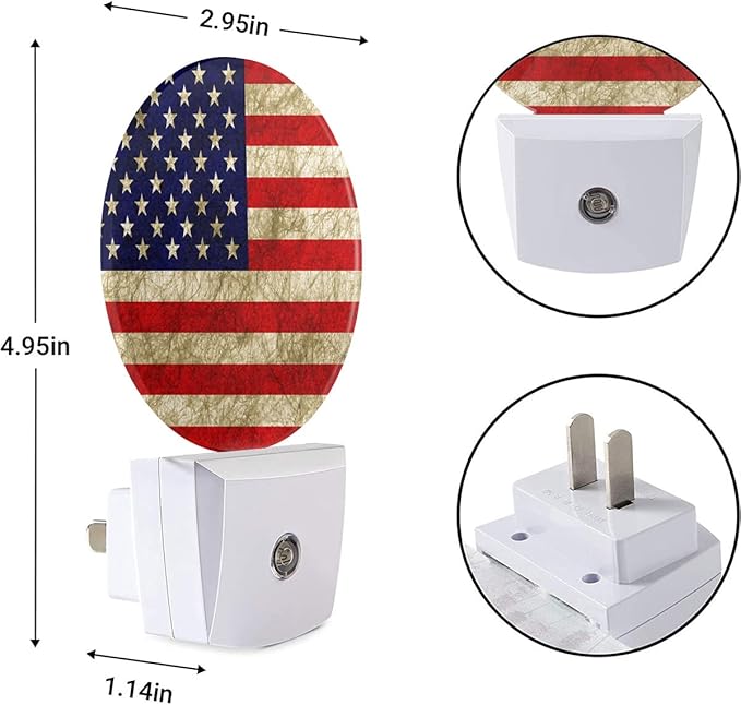 EKOBLA USA Flag Patriotic Night Light Vintage American Flag Plug-in Nightlights Home Auto Sensor LED Dusk to Dawn Light for Bedroom Bathroom Kitchen Corridor