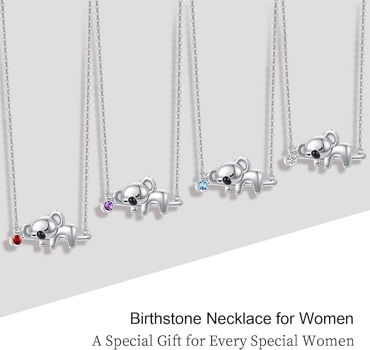 JUSTKIDSTOY Koala Necklace Sterling Silver Cute Animal Koala Bear Birthstone Necklace Jewelry Christmas Birthday Gifts for Women Girls
