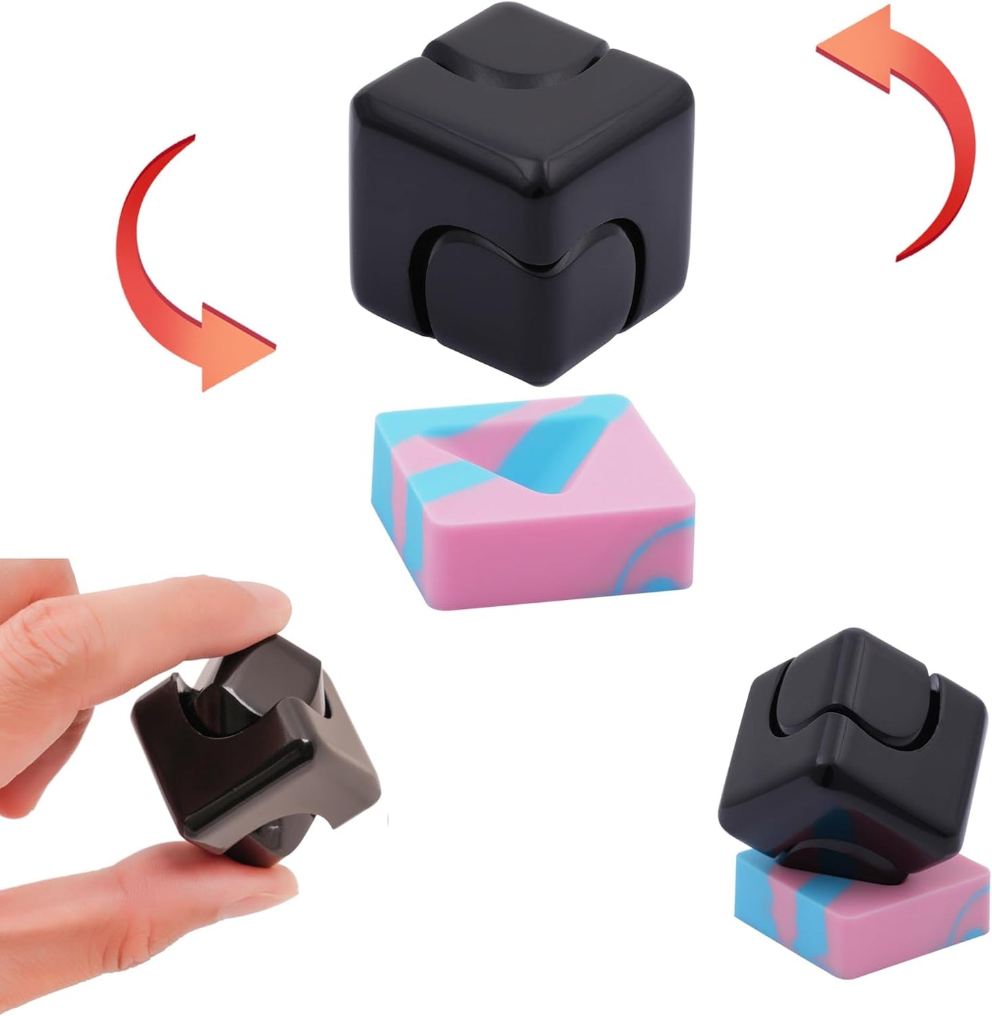 Desk Fidget Toys Spinner-Cube: Figetsss Cool Gadgets Metal Kinetic EDC-Toy with Silicone Base, ADHD Tools Cool Stuff Thing Office Toy Game Stress Relief Gift for Kid Children Teen Adult Christmas