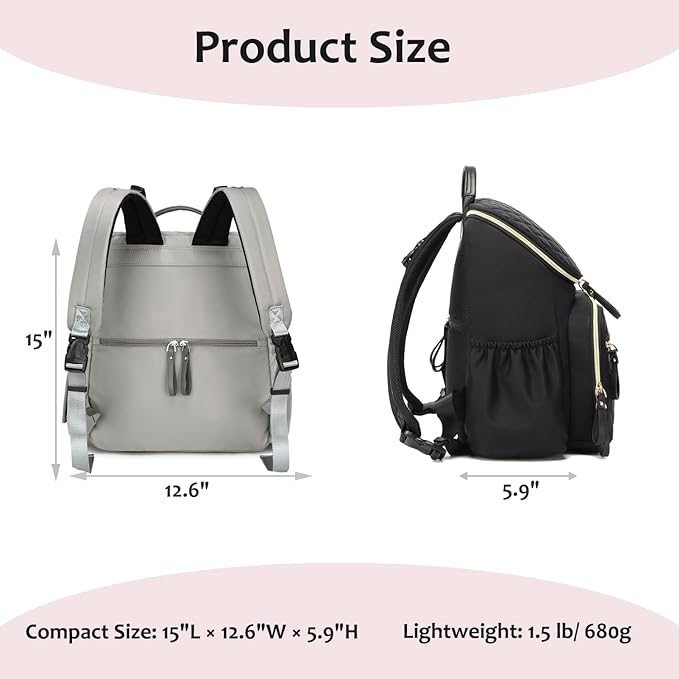 Large Capacity Diaper Bag Backpack with Stroller Buckle, Water-Resistant Travel Baby Bag with Insulated Pockets (Classic, Grey)
