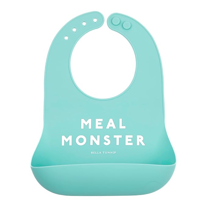 Bella Tunno Baby Bib for Eating, Waterproof Silicone Bib with Large Food Catcher, Adjustable Fit for Babies 4-12 months & Toddlers 1-3 Years, Boys & Girls, Meal Monster