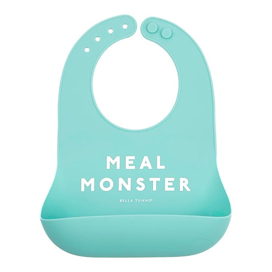 Bella Tunno Baby Bib for Eating, Waterproof Silicone Bib with Large Food Catcher, Adjustable Fit for Babies 4-12 months & Toddlers 1-3 Years, Boys & Girls, Meal Monster