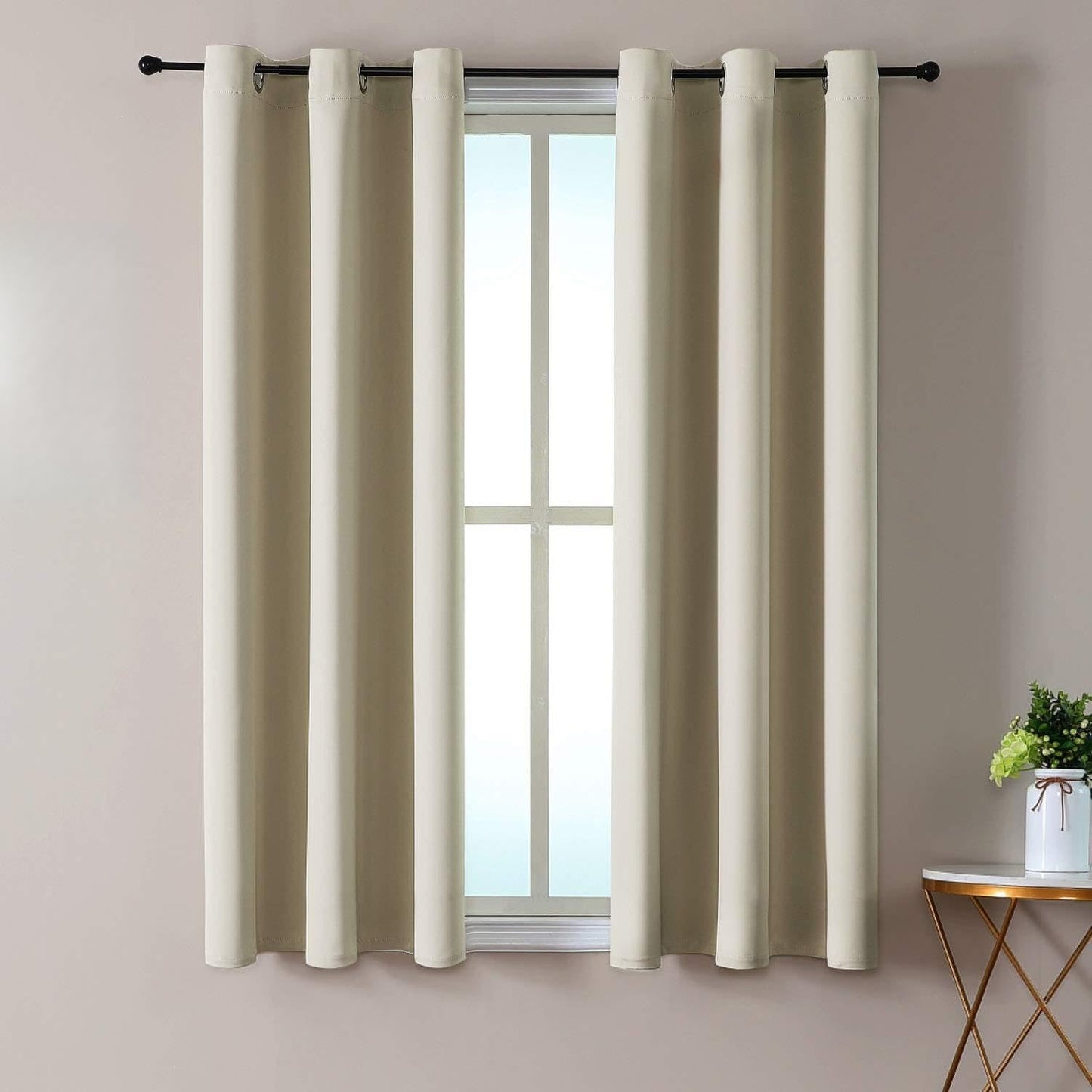 ChrisDowa Small Window Curtains 50 inches Long for Bedroom - Grommet Short Thermal Insulated Room Darkening Curtains for Kitchen (2 Panels, Beige, 29 x 50 Inch)