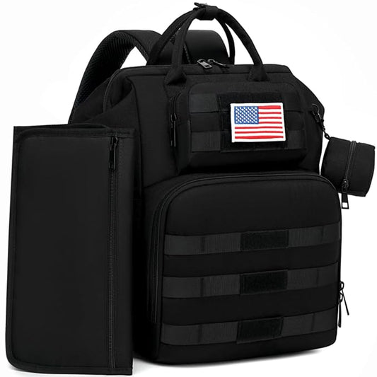 Diaper Bag Backpack for Dad and Men, Large Travel Baby Bag with Changing Pad, Pacifier Case, Removable Flag Patch - Baby Shower Gifts - Shadow Black