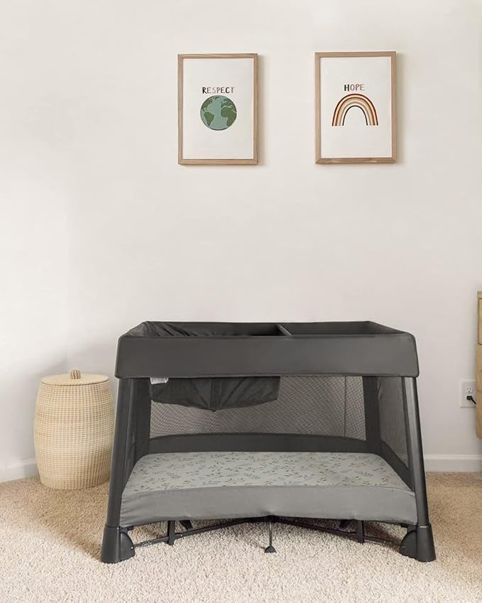 Blissful Diary Muslin Mini Crib Sheets, Pack and Play Mattress Sheets Fitted for Pack N Play, Soft Cotton for Boys Girls, 2 Pack(Roman Green&Leaf)