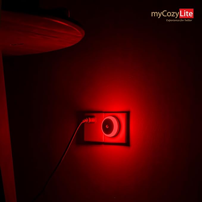 myCozyLite Red Light Night Light, Night Lights Plug into Wall 2 Pack, Dusk to Dawn Sensor, Light for Sleep, Red Nightlight for Bedroom, Bathroom, Kids Room, Nursery, Kitchen, Hallway, Stairway, Round