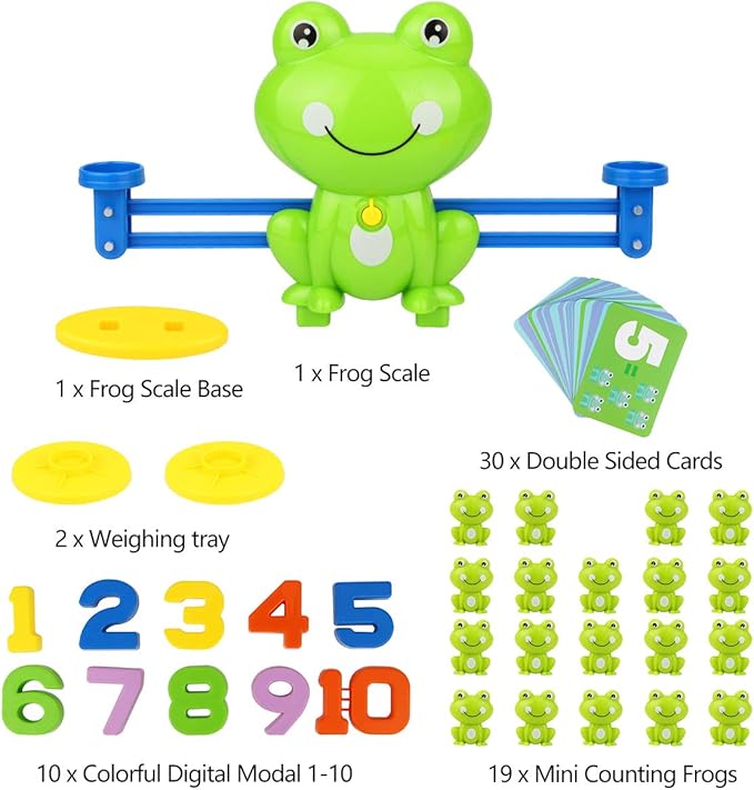 Aitbay Cool Math Game, Preschoolers Frog Balance Counting Toys for Boys & Girls Educational Number Toy Fun Children's Gift STEM Learning Age 3+ (63 PCS)