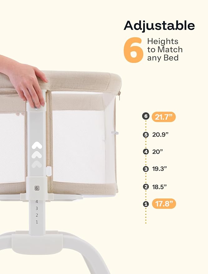 HARPPA Cuddly Bassinet, 2 in 1 Baby Bassinet with Breathable Mesh and Mattress, 6 Height Adjustable, Bedside Sleeper with Anchor Strap, Storage Basket and Wheels, Beige