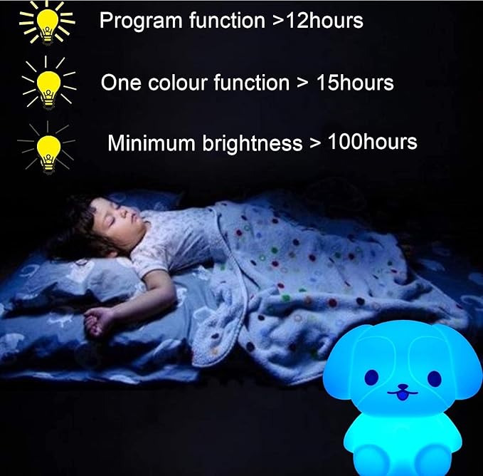 Night Lights Dog Silicone Bedside lamp for Children, Baby Nursery Light Decorative Lamps Decompression Light - Break Resistant/Eye Caring/Adjustable Brightness & Color/Time Setting - Medium