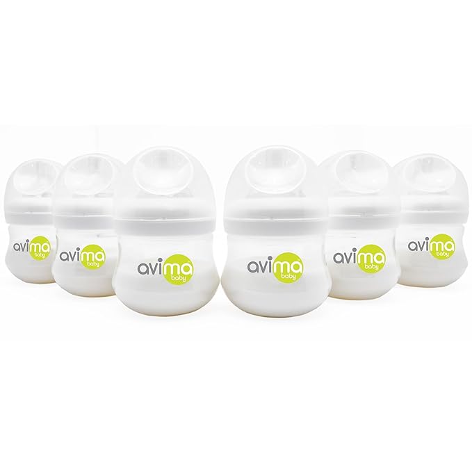 Avima Baby 4 oz Anti Colic Baby Bottles for Breastfed Babies - Slow Flow Nipples, Wide Neck Bottle, BPA Free - Newborn 0-3 Months, Stage 1 (Set of 6)