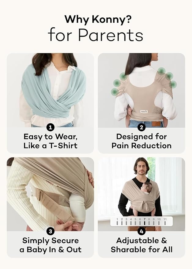 Konny Baby Carrier Flex AirMesh with Head Support- Adjustable, Easy to Wear Baby Wrap Sling, Perfect for Newborn Babies Essentials up to 44 lbs (M-4XL) - Cream
