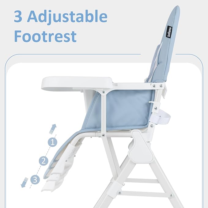 INFANS Baby High Chair, Quick Folding Portable Highchair for Babies and Toddlers with Adjustable Footrest Removable Dishwasher Tray PU Seat, Compact Highchairs for Baby Age 6-36 Months (Blue)