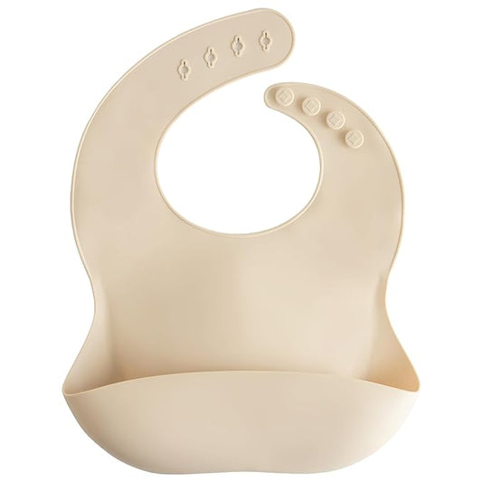 mushie Silicone Baby Bib | Adjustable Fit Waterproof Bibs (Shifting Sand)