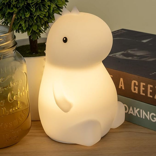 LED Squishy Animal Night Light - 2 Level Dimmable Nursery Lamp for Kids, Rechargeable Touch Lamp, Cute Dorm Decor - Perfect Baby Boys Girls Gift (Little Dinosaur)