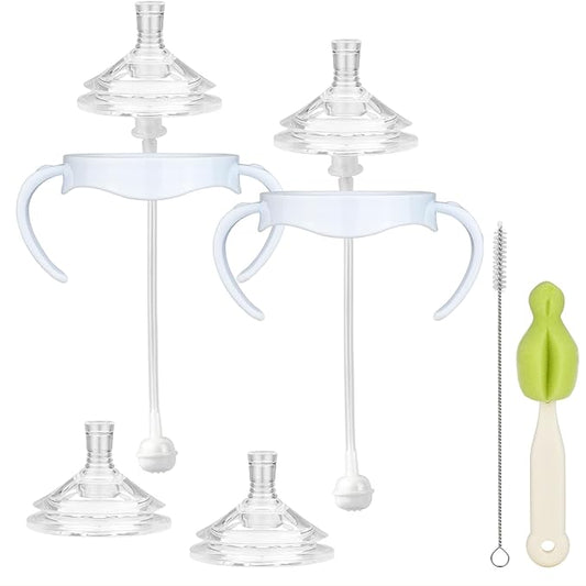 Straw Cup Conversion Kit Compatible with Philips Avent Natural Baby Bottle, Straw Transition Kit from Bottles, 4 Straw Top Nipples, 2 Weighted Straw Attachments, 2 Handles and 2 Cleaning Brushes