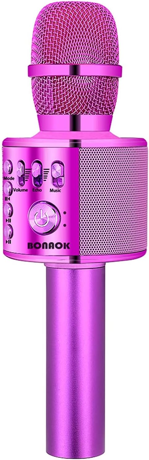 BONAOK Wireless Bluetooth Karaoke Microphone,3-in-1 Portable Handheld Karaoke Mic Speaker Machine Birthday Home Party for PC or All Smartphone (Q37 Purple)