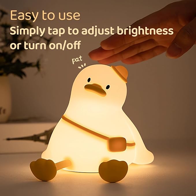 Relaxed Duck Night Light for Kids, 3-Level Dimmable USB Rechargeable Lamp with Timer, Soothing Animal Toy for Nursery Bedroom Dorm Decor, Gift for Boys Girls Teens Adults