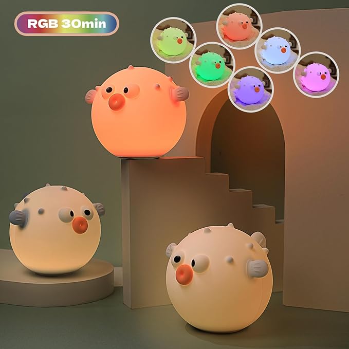 Cute Anemonefish Night Light, LED Squishy Night Lamp, Dimmable Timer Nursery Nightlight for Kids, Rechargeable Touch Lamp, Dorm Decor, Kids Funny Gifts (Blue Fish)