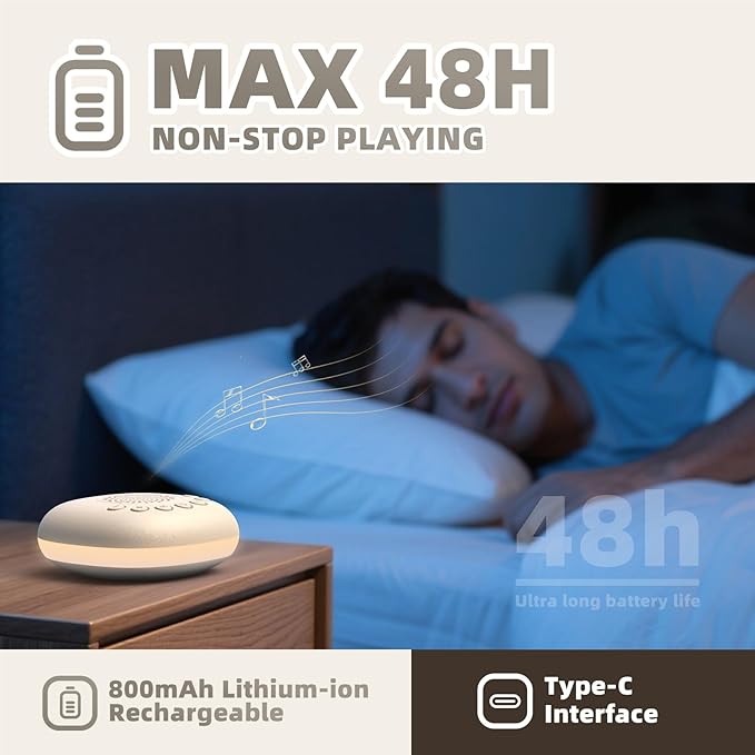 Portable White Noise Machine for Baby Adults, Rechargeable Brown/Pink Noise Sound Machine for Sleeping, 20 Soothing Sounds with Night Light for Travel, Nursery, Office Privacy & Noise Canceling