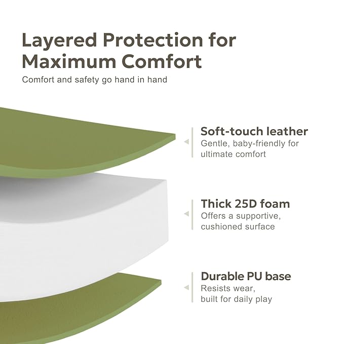 Mallify Baby Mat for Floor, Thick Soft Non-Toxic Vegan Leather Baby Play Mat, Waterproof Foam Play Mat, Padded Play Mat for Baby, 50x50 Playpen Mat, Infant Playmat for Baby Girls and Boys, Green