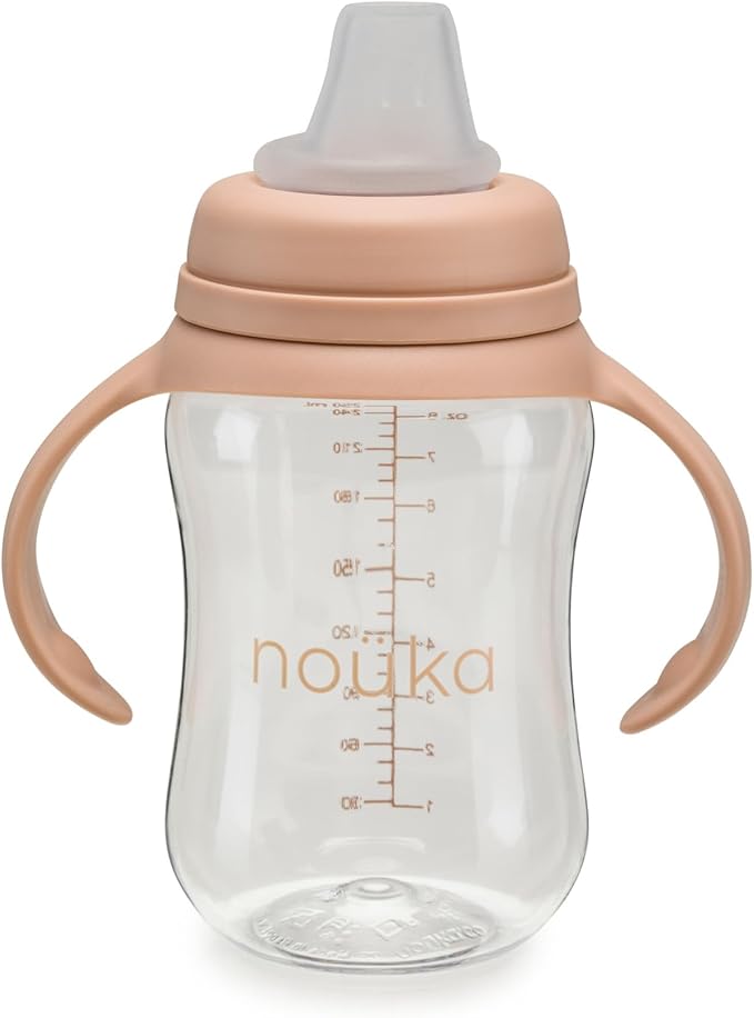 nouka Soft Spout Tritan Sippy Cup | Leak Proof and Easy Grip | Removable Handles | Soft Blush