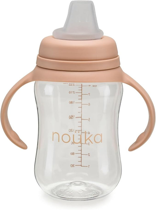 nouka Soft Spout Tritan Sippy Cup | Leak Proof and Easy Grip | Removable Handles | Soft Blush