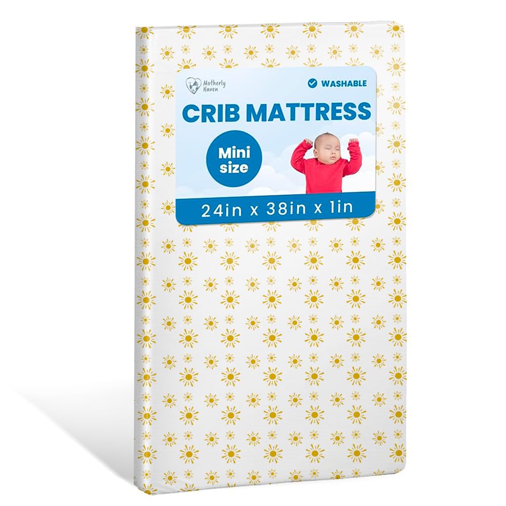 Breathable Crib Mattress, Washable High Rebound Foam for Baby Cribs, Fits Standard Toddler Beds, Mini Size (38" L x 24" W x 1" H), Sunshine Design