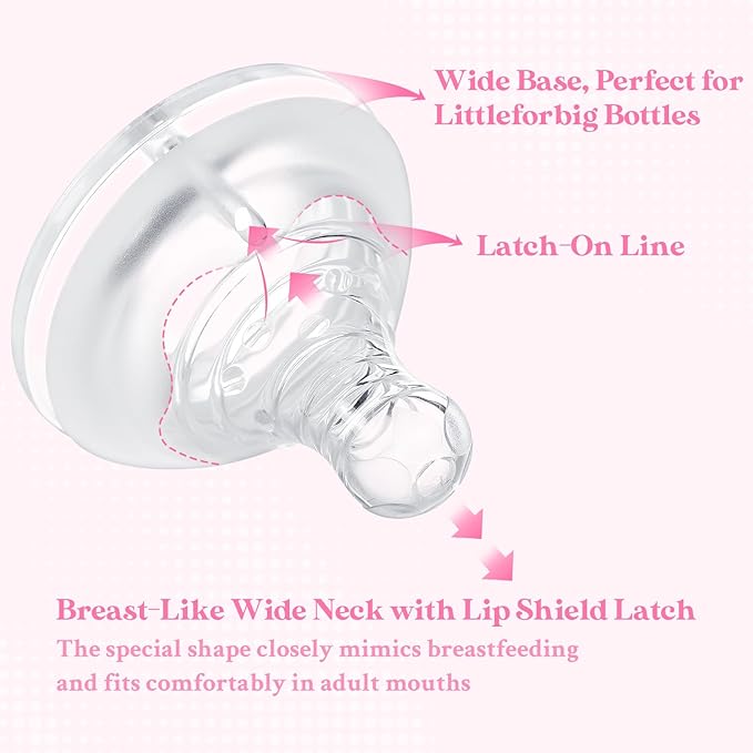 LittleForBig Silicone Soft Touch Adult Bottle Nipples Replacement Teat Compatible with LittleForBig Bottles - Lip Care Bottle Nipples for Adults 3-Pack
