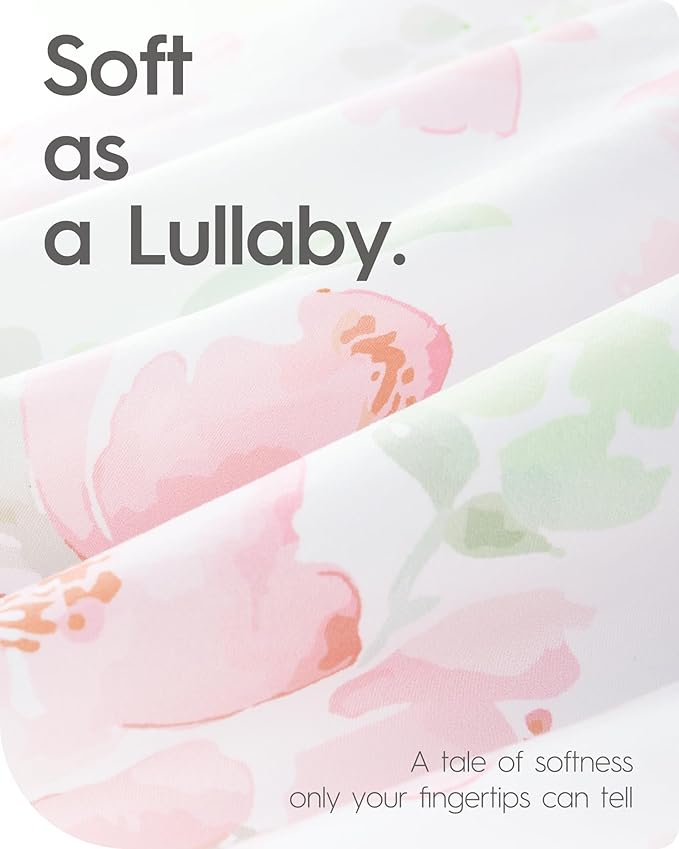 Baby Crib Sheets Girl, TotBasic Premium Soft Crib Mattress Sheet, Ultra Breathable Floral Crib Sheet Fitted, Super Stretchy Jersey Cotton Crib 28" x52‘’x9'' Extra Deep Pocket