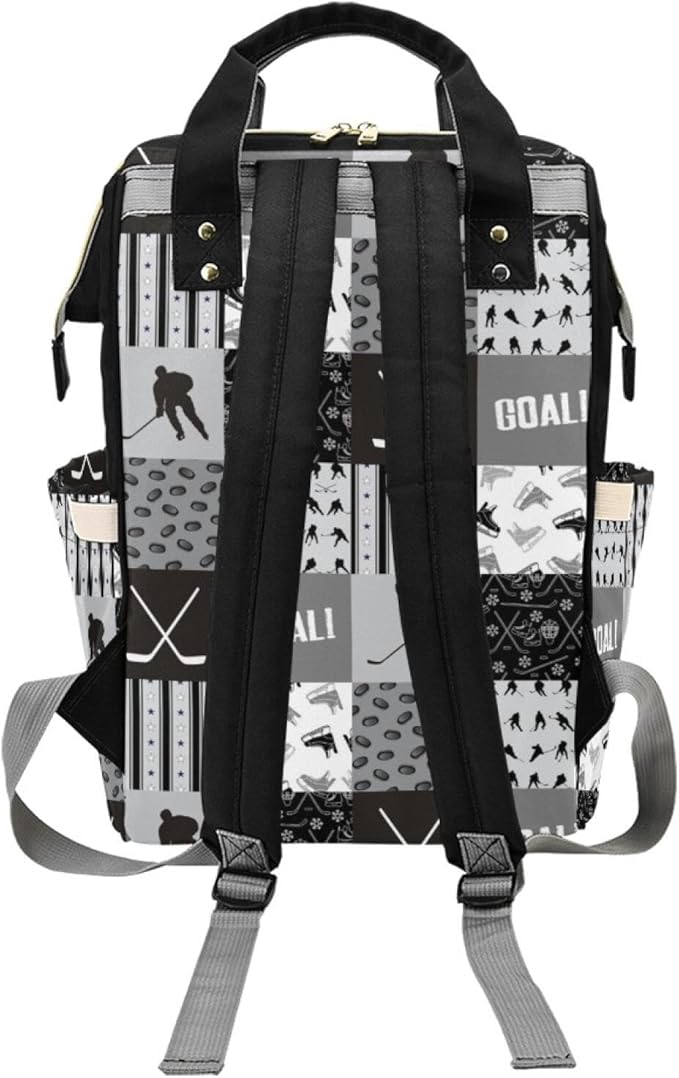 Custom Hockey Baby Diaper Bag with Name – Personalized Nursing Travel Tote Backpack for Mom or Dad, Custom Name Baby Daypack Gift