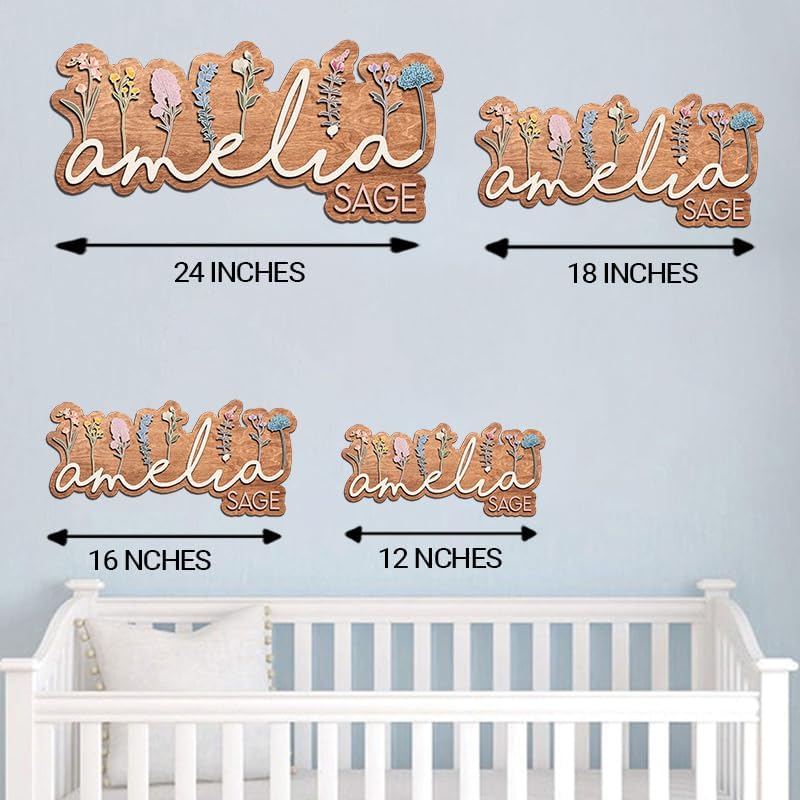 Personalized Nursery name sign for girls, Wildflowers Wooden baby name sign, Custom flower kids room decor, Baby shower, Boho nursery decorations gift/11