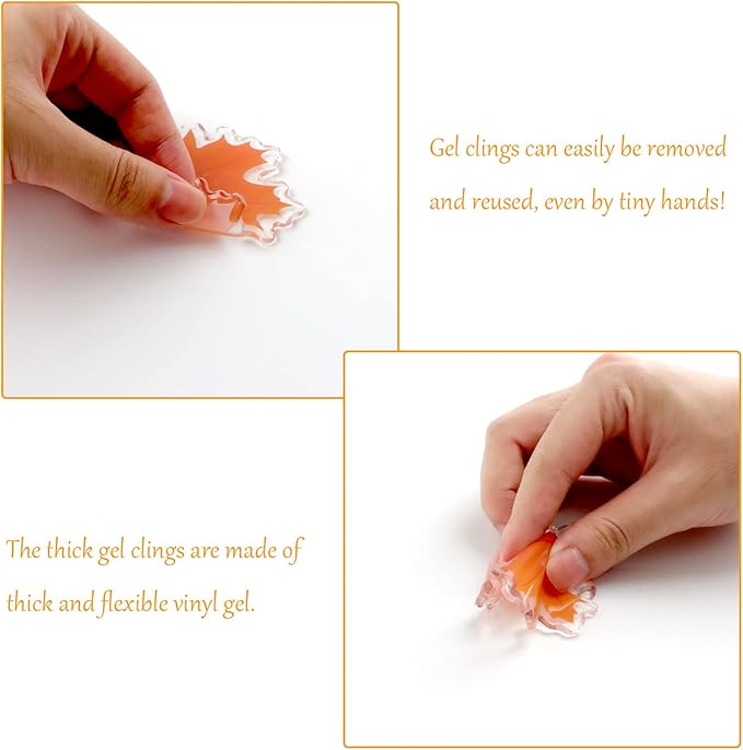 20 PCS Fall Thick Gel Cling Autumn Leaves Window Gel Clings Decals Stickers for Kids, Toddlers and Adults Home Airplane Classroom Nursery Thanksgiving Party Supplies Decorations Removable and Reusable