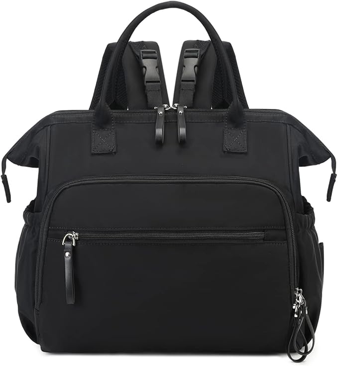Convertible Diaper Bag Tote, Wide Open Top 14 Pockets Stylish Baby Diaper Bag with Stroller Buckle, Water-resistant (Black, Large)