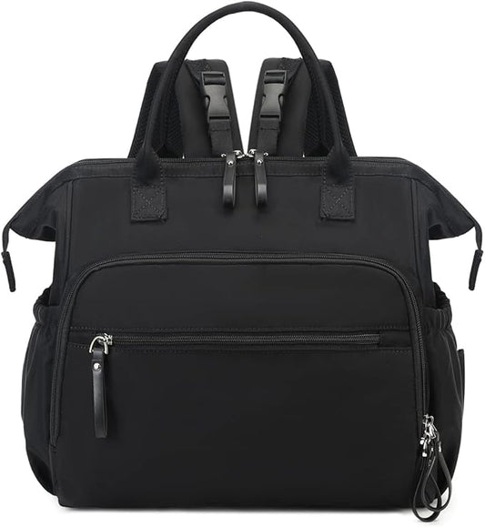 Convertible Diaper Bag Tote, Wide Open Top 14 Pockets Stylish Baby Diaper Bag with Stroller Buckle, Water-resistant (Black, Large)