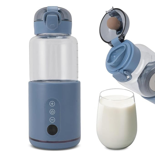 Portable Milk Warmer for Travel, 300ML Capacity, Fast Heating Bottle Warmer for Breastmilk and Formula, Water Warmer Cordless for Cars Airplane Use, 37℃ to 55℃ Temp Control, Blue