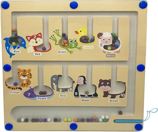 JDS Animal Color and Number Maze - Magnetic Wooden Puzzle Toy for Counting, and Color Recognition - Early Education Children’s Fine Motor Learning Activities