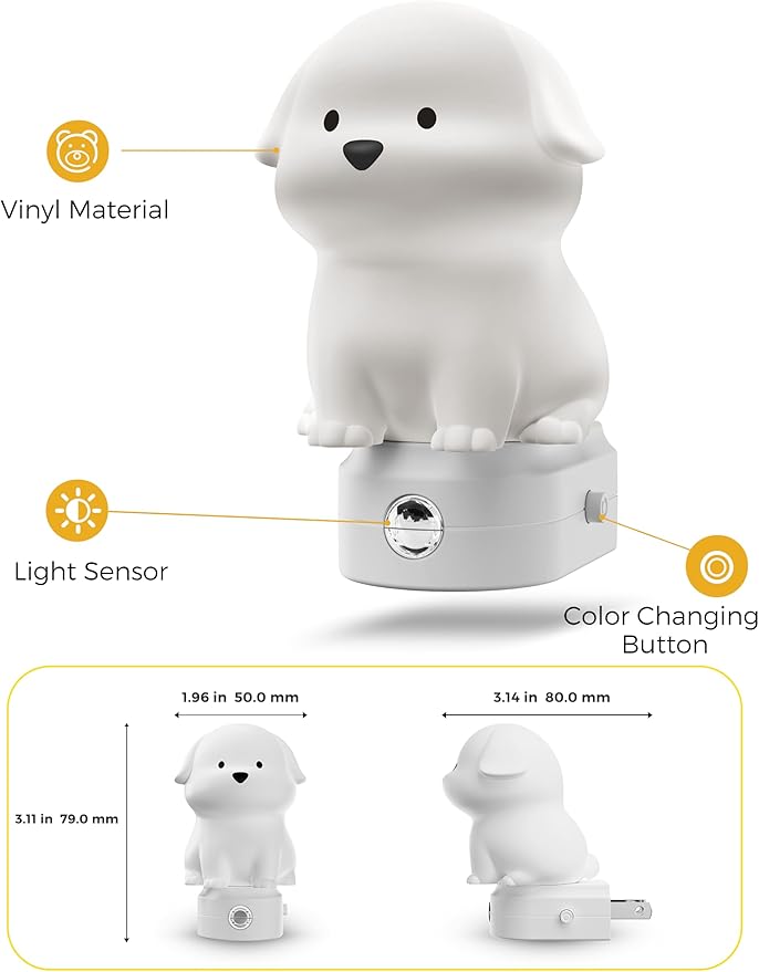 L LOHAS LED Plug in Night Light for Kids 2 Pack, 3D Cute Puppy Night Lights with Dusk to Dawn Sensor, RGB+Soft White 3000K Dog Night Light, Christmas Birthday Gift Nightlight for Kids, Room Decor