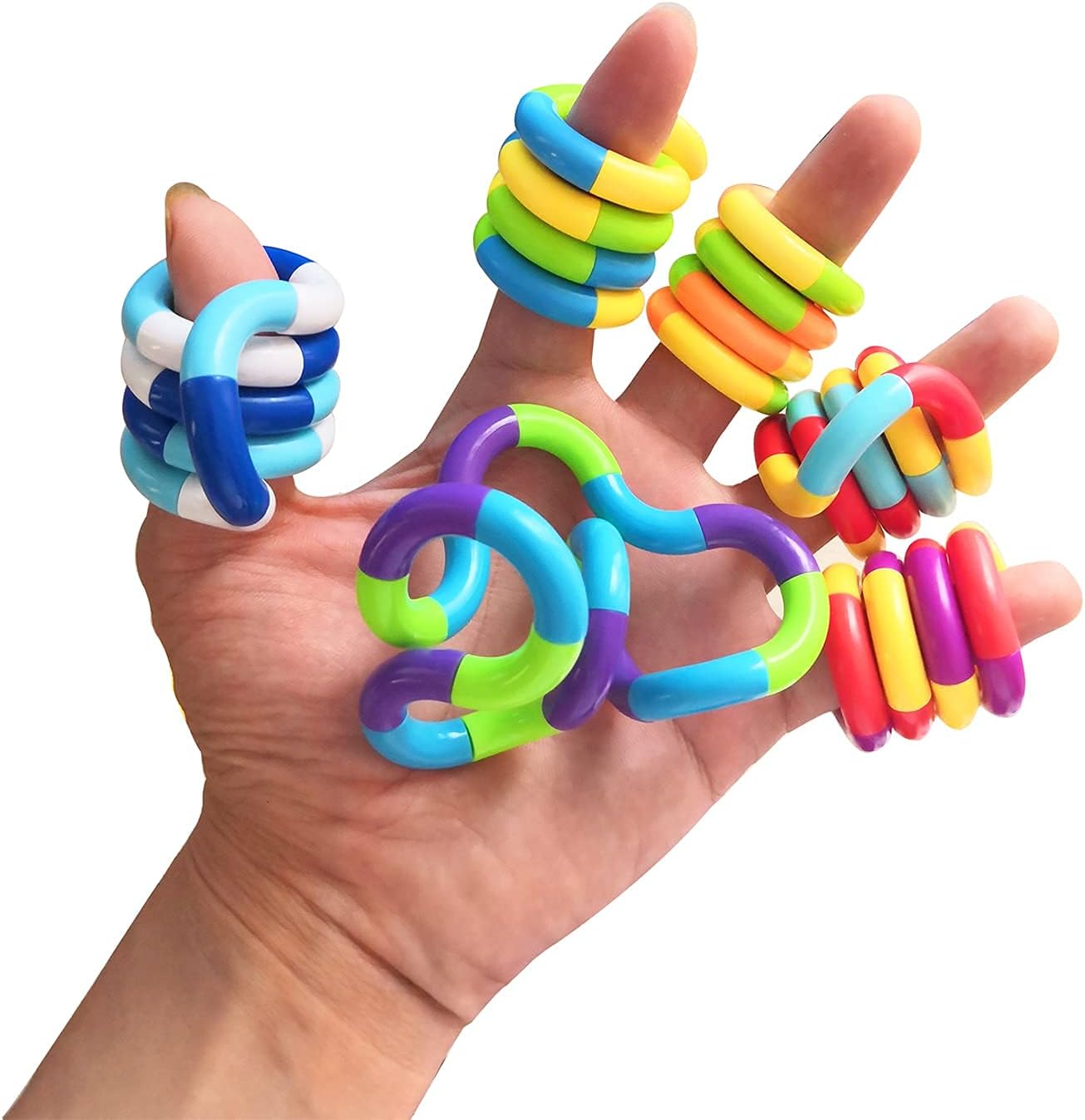 Tangles Sensory Fidget Toys - 6PCS Multicolor Twisty Fidget Toys for Adults,Boys,Girls for Relaxation,Anxiety Stress Relief,Decompression-Squeeze, Twist, Chain Spinner Alternative Gift (6PCS)