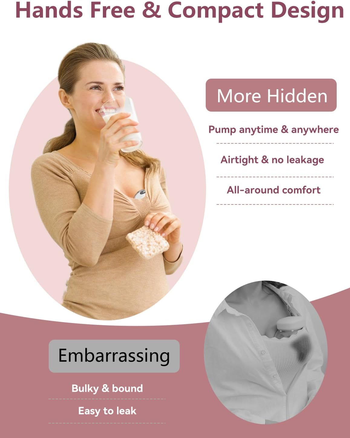 Electric Breast Pump Hands Free, Wearable Breast Pump with 2 Modes, Double Wireless Portable Breasts Pumps