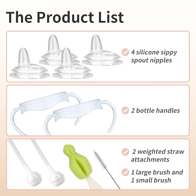 4 Pack Sippy Cup Nipples Kit for Philips Avent Natural Baby Bottle, Toddler Transition Kit with 4 Soft Straw Nipple, 2 Weighted Straw, 2 Bottle Handle, 2 Cleaning Brush