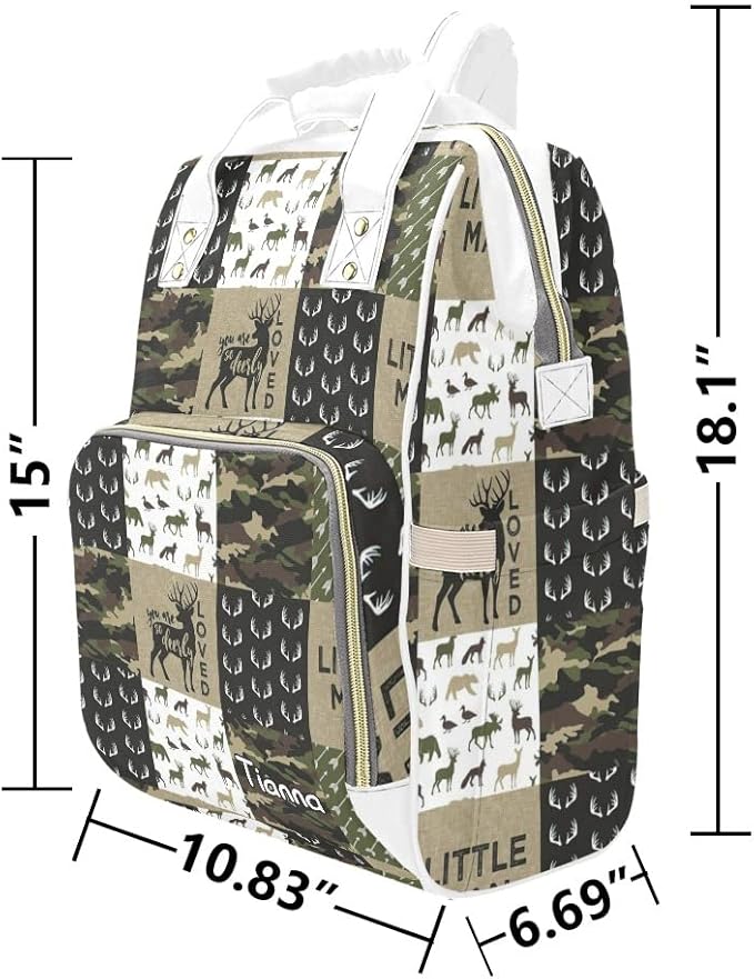 Little Antler Man Woodland Camouflage Diaper Bags with Name Waterproof Mummy Backpack Nappy Nursing Baby Bags Gifts Tote Bag for Women