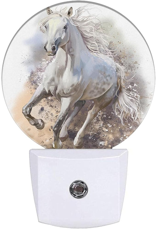 EKOBLA Running Horse LED Night Light Horse Dramatic Sunset Sky Dusk to Dawn Plug-in Nightlights Auto Sensor for Home Indoor Bathroom Hallway Kitchen