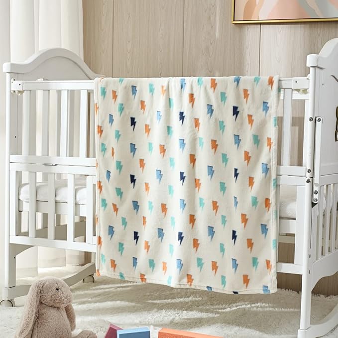 CREVENT 30''X40'' Soft Breathable Cozy Plush FleeceBaby Boys for Infants Toddlers' Bedding Crib Cot Stroller, Baby Shower Birthday Newborn's Gift - Lightning