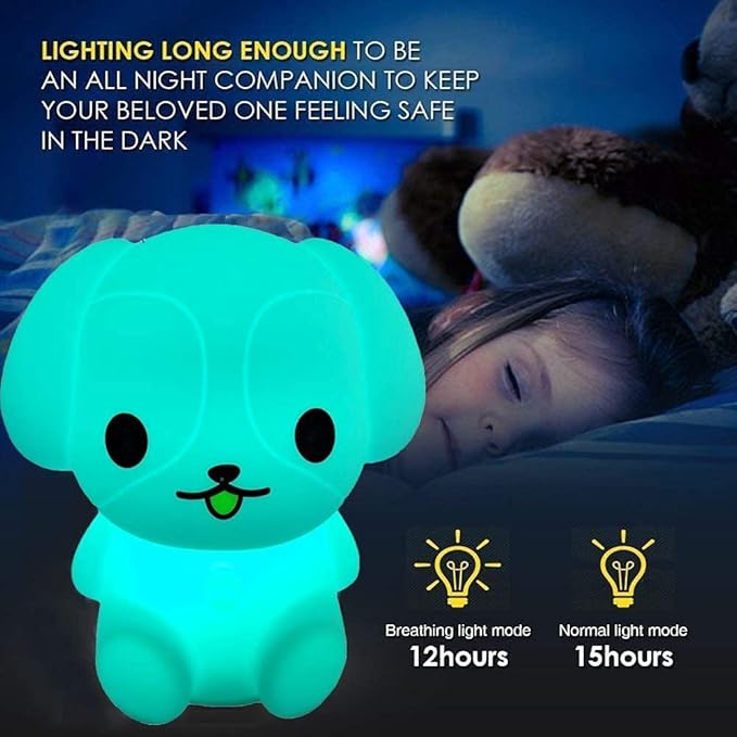 Night Light, Bedside Lamp for Kids, Baby Nursery Lamp for Breastfeeding Safe, Break Resistant, Eye Caring, Adjustable Brightness & Color, Timing Function, Remote Control + Touch Control - Dog