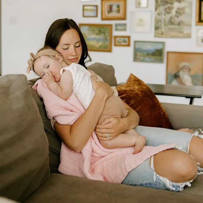 Little Unicorn New LU Cotton Muslin Baby Quilt - Light Pink, 30x40'