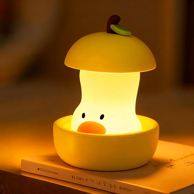 Pear Duck Night Light, Rechargeable Bedside Touch Lamp, Portable Dimmable Sleep Nightlight, Cute Table Night Lamps, Gifts for Kids, Teens, Adults, Bedroom Office Home Decor (Yellow)